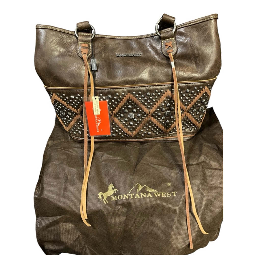 Montana West Brown Studded Fringe Shoulder Bag - Picture 14 of 15